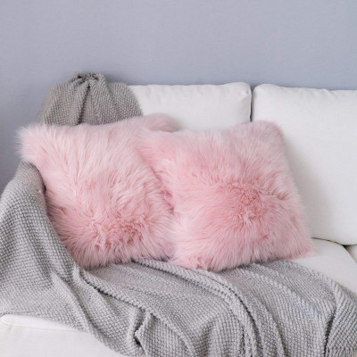 Angel Mommy Microfibre Cushion Pack of 2 Solid Fur Cushions with Insert Filler(Light Pink)