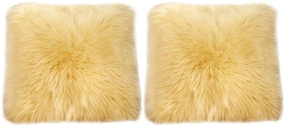 Angel Mommy Fur Cushions with Insert Filler Microfibre Solid Cushion Pack of 2(Ivory)