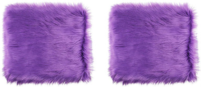 Angel Mommy Microfibre Cushion Pack of 2 Solid Fur Cushions with Insert Filler(Purple)