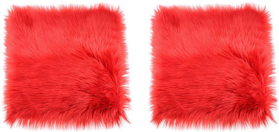Angel Mommy Microfibre Cushion Pack of 2 Solid Fur Cushions with Insert Filler(Red)