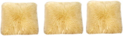Angel Mommy Fur Cushions with Insert Filler Microfibre Solid Cushion Pack of 3(Ivory)