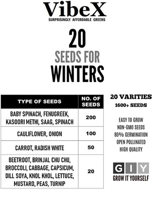 VibeX 20-Varieties-F1 Hybrid 20 Variety of Fruits and Vegetable Seeds Seed(700 per packet)