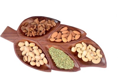 Kesha Spree Export Quality Serving (Snacks, Dry Fruits) Home/Kitchen Handcrafted Wooden Tray/Platter (5 Leaf/Compartment) Tray