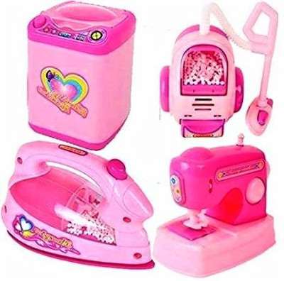 Om Enterprise Mini Household 4 in 1 Set of Toy Home Appliance Battery Operated. Toy Home Appliance with real like working Set includes One Sewing Machine, One Washing Mac