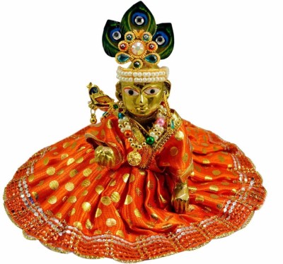 Idolsplace Laddu Gopal Statue Pital Brass Murti with Dress Combo for Kanha Ji 1100gms Decorative Showpiece  -  15 cm(Brass, Gold)