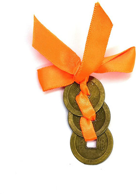 AIR99 Tibetan Three Fengshui Lucky Coins Lucky Charm for Prosperity and Luck Decorative Showpiece  -  7 cm(Metal, Multicolor)