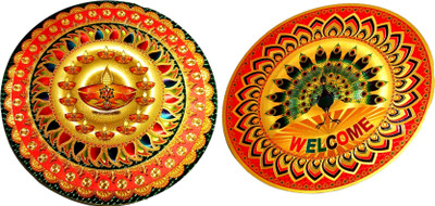 SUNINOW 25.4 cm Gold foil embossed RANGOLI STICKER FOR HOME Self Adhesive Sticker(Pack of 2)
