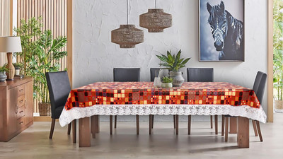 The Furnishing Tree Printed 8 Seater Table Cover(Brown, PVC)