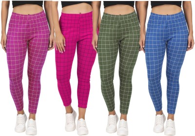 Just Live Fashion Checkered Women Blue, Green Tights