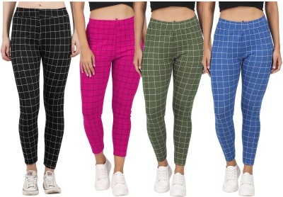 Just Live Fashion Checkered Women Blue, Black Tights