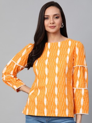 Yash Gallery Casual Full Sleeve Printed Women Orange Top