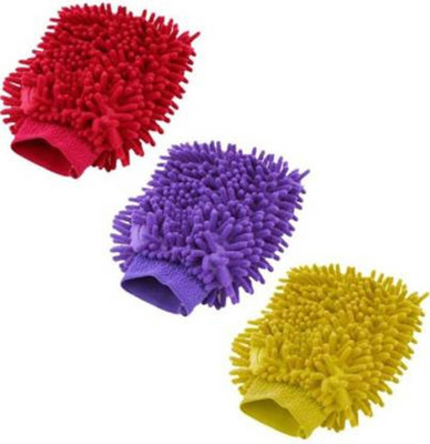 FOZIA Microfiber Vehicle Washing  Hand Glove(Pack Of 3)