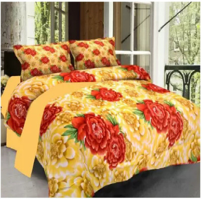 Decor Home Readiness 140 TC Polycotton Double 3D Printed Flat Bedsheet(Pack of 1, Yellow)