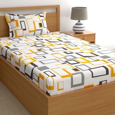 Home Ecstasy 140 TC Cotton Single Geometric Flat Bedsheet(Pack of 1, Yellow & grey)