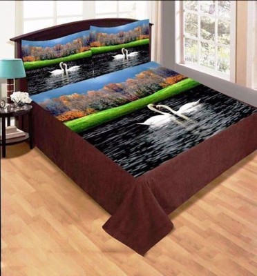 Bhatia Home Decors 300 TC Velvet Queen Animal Flat Bedsheet(Pack of 1, Black & Green Swan)