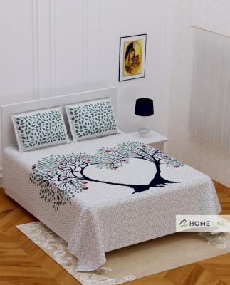 FABBON INDIA 280 TC Cotton Double Jaipuri Prints Flat Bedsheet(Pack of 1, White)