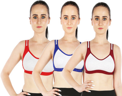 Apraa & Parma Pack Of 3 Non Padded Double Layer Sports Bra For Women And Girls Women Sports Non Padded Bra(Red, Blue, Maroon)