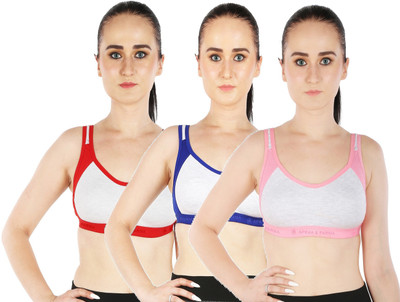 Apraa & Parma Pack Of 3 Non Padded Double Layer Sports Bra For Women And Girls Women Sports Non Padded Bra(Red, Blue, Pink)