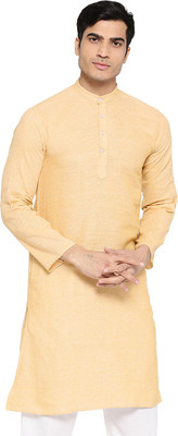 Vastraa Fusion Men Solid Straight Kurta(Beige)