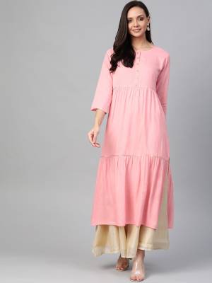 Yash Gallery Women Tiered Pink Dress