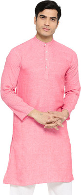 Vastraa Fusion Men Solid Straight Kurta(Pink)