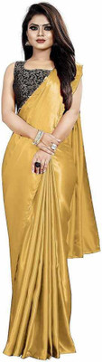 SHREEJI ENTERPRISE Solid/Plain Bollywood Satin Saree(Gold)