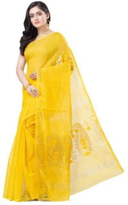 sourav biswas Woven Handloom Viscose Rayon, Cotton Silk Saree(Yellow)