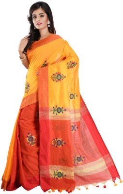 sourav biswas Self Design, Solid/Plain Handloom Viscose Rayon, Cotton Silk Saree(Red, Yellow)