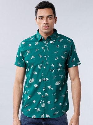 HIGHLANDER Men Printed Casual Green Shirt