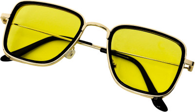 KiwiCaves Retro Square Sunglasses(For Men & Women, Yellow)