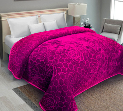 IWS Self Design Double Mink Blanket for  Mild Winter(Polyester, Pink)