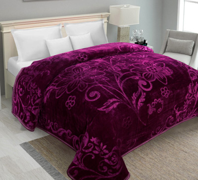 IWS Self Design Double Mink Blanket for  Mild Winter(Polyester, Purple)