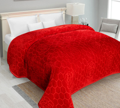 IWS Self Design Double Mink Blanket for  Mild Winter(Polyester, Red)