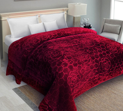 IWS Self Design Double Mink Blanket for  Mild Winter(Polyester, Maroon)
