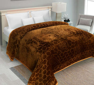 IWS Self Design Double Mink Blanket for  Mild Winter(Polyester, Brown)