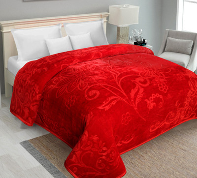 IWS Self Design Double Mink Blanket for  Mild Winter(Polyester, Red)