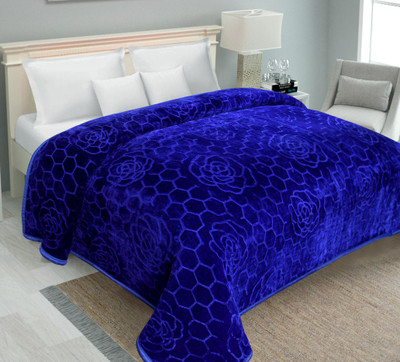 IWS Self Design Double Mink Blanket for  Mild Winter(Polyester, Blue)