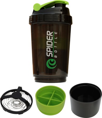 spider bottle Green Protein Shaker Bottle Sipper Bottle 500 ml Shaker(Pack of 1, Green, Plastic)