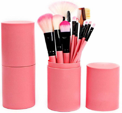 Butees18 Professional Series Makeup Brush Set With Storage Barrel - Pack of 12 (Pink(Pack of 12)