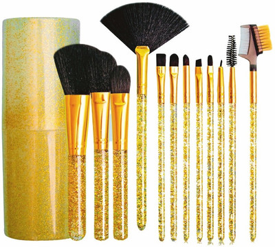 JOTKAPARKASH Professional Series Makeup Brush Set With Storage Barrel - Shiny Gold(Pack of 12)
