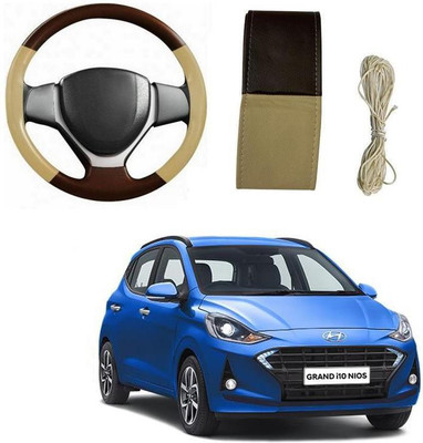 ARNEJA Hand Stiched Steering Cover For Hyundai i10(Beige, Brown, Leatherite)