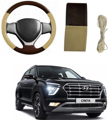 ARNEJA Hand Stiched Steering Cover For Hyundai Creta(Beige, Brown, Leatherite)