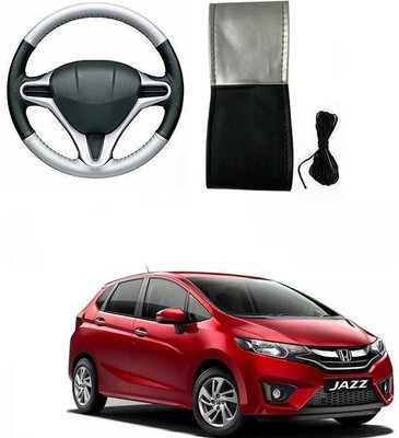 arneja trading company Hand Stiched Steering Cover For Honda Jazz(Silver, Black, Leatherite)