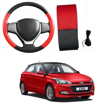 ARNEJA Hand Stiched Steering Cover For Hyundai i20(Red, Black, Leatherite)