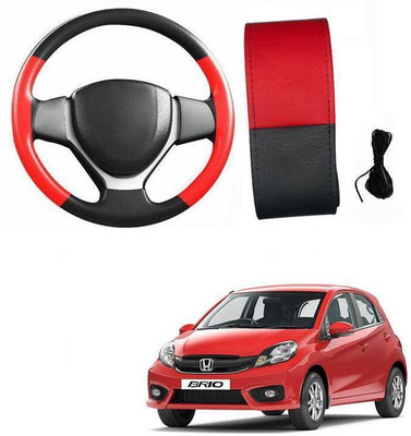 arneja trading company Hand Stiched Steering Cover For Honda Brio(Red, Black, Leatherite)