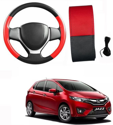 ARNEJA Hand Stiched Steering Cover For Honda Jazz(Red, Black, Leatherite)