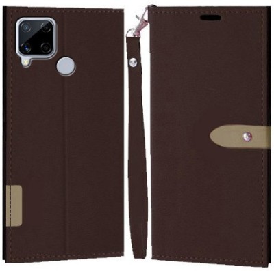 Ideogram Flip Cover for Realme C15, Realme C15 Qualcomm Edition(Brown, Shock Proof, Pack of: 1)