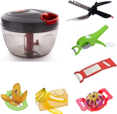 Samarpan Complete Kitchen Combo of Quick Vegetable Chopper,4 in 1 Cutter,3 in 1 Cheese Grater,2 in 1 Vegetable Cutter with Apple Cutter, Mango Cutter & Banana Cutter (Pack of 7, Multi Color) Vegetable & Fruit Chopper(7)