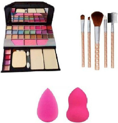 nnbb 6155 Makeup kit + 5 pcs Makeup Brush + 2 pc Blender Puff Combo (Pack of 4) (4 Items in the set)(4 Items in the set)