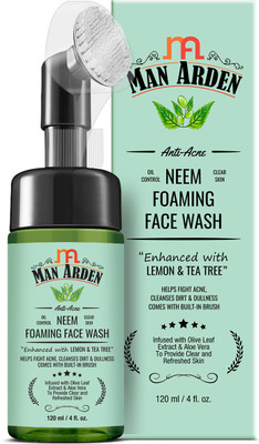 Man Arden Anti Acne Neem Foaming  with Built-in Brush - Helps Fight Acne, Cleanses Dirt And Dullness - Infused With Olive Leaf Extract And Aloe Vera, 120ml Face Wash(120 ml)